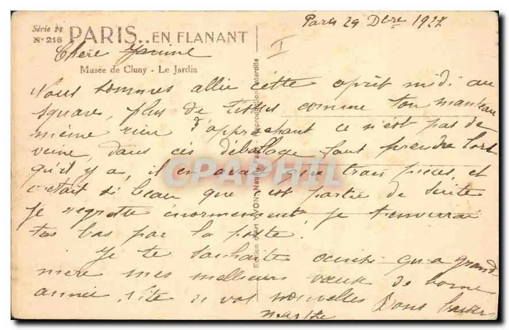 Musée de Cluny - Der Garten — Paris, Verlag Paris En Flanant, Serie Nr. 216 - Rückseite
