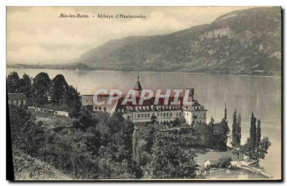 Aix-les-Bains - Abpia Hautecombe — widok jeziora z górami na tle - Awers