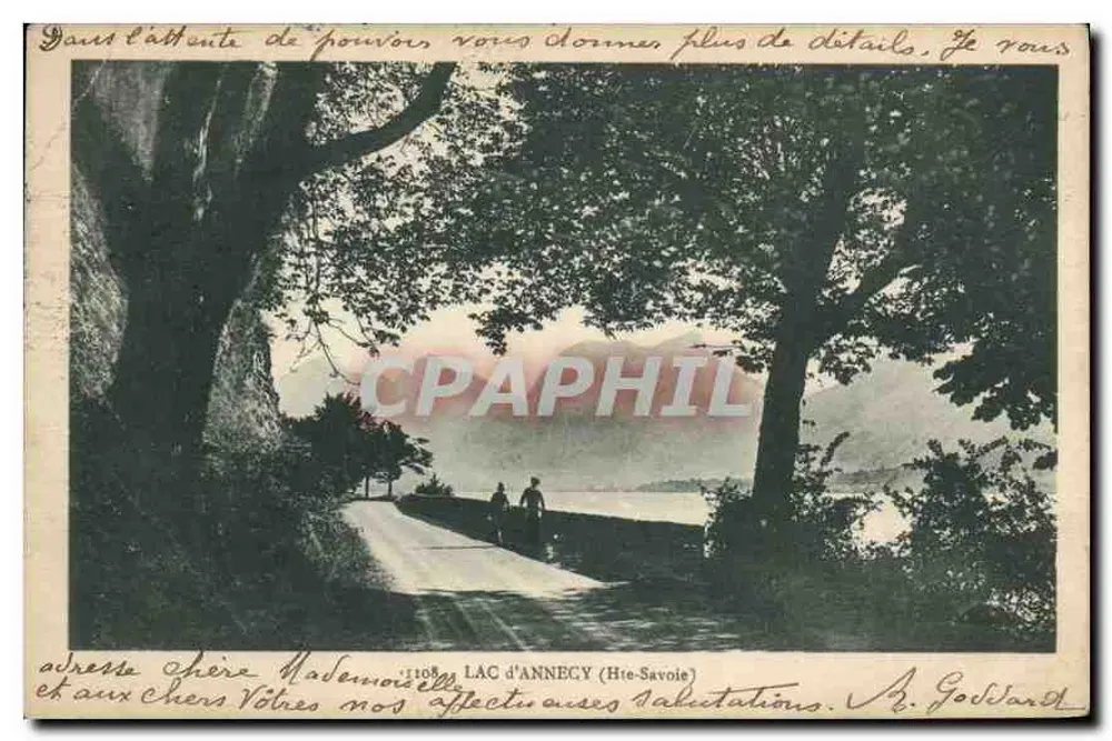 Lago de Annegy (Alta Saboia) — vista do lago através de um caminho cercado de árvores — editor A. Gobillard, n°1108 - Frente