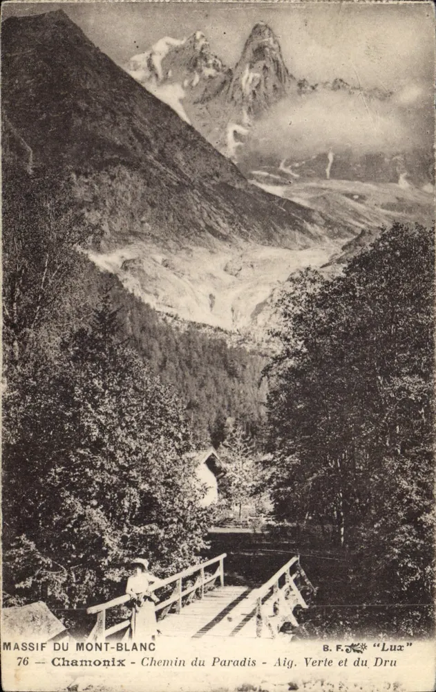 Mont-Blanc-Massiv — Chamonix, Chemin du Paradis, Aiguille Verte und Dru — B.F. « Lux » - Vorderseite