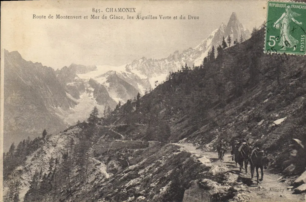 Chamonix — Route de Montenvert und Mer de Glace, les Aiguilles Verte und du Druz — Éditeur Gardél - Annecy, n° 845 - Vorderseite