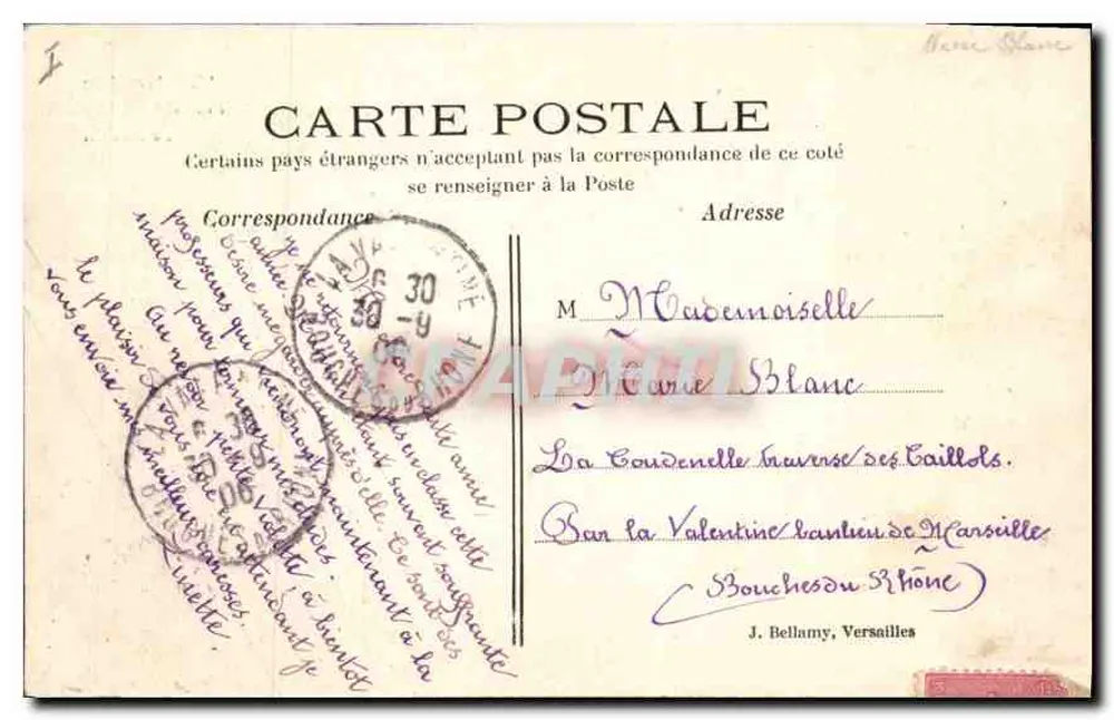 Versailles - Parque do Petit Trianon - A Moinha — editor J. Bellamy, n° 95 - Verso