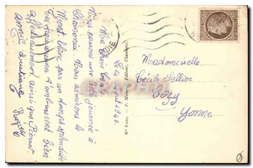 Chamonix — Os Bossons e o Monte Branco — F. Monnier, Editor - Verso