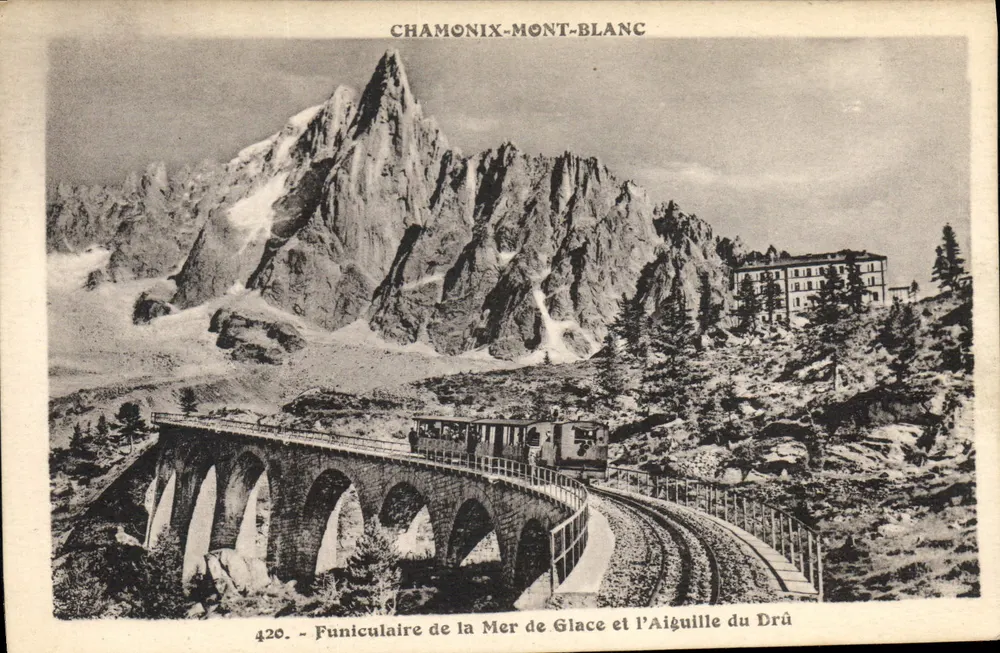 Chamonix-Mont-Blanc — Funiculaire de la Mer de Glace und Aiguille du Drû — Verlag Gay-Cottet, Nr. 420 - Vorderseite