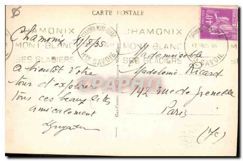 Chamonix-Mont-Blanc — Funiculaire de la Mer de Glace und Aiguille du Drû — Verlag Gay-Cottet, Nr. 420 - Rückseite