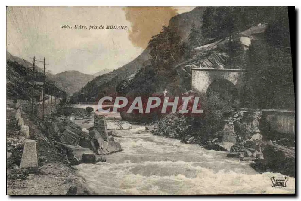 L'Arc, perto de Modane — vista do curso d'água e do ponte — editor La Maison Gatteau, n° 2661 - Frente