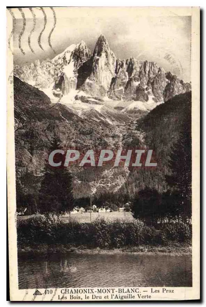 Chamonix-Mont-Blanc — Die Praz, der Dru und die Aiguille Verte — C° des Arts Photomécaniques, n° 410 - Vorderseite