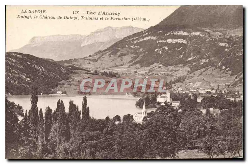 Lago de Annecy — Vista do castelo de Duingt, Talloires e o Parmelan (1855 m.) — A Saboia 138 - Frente