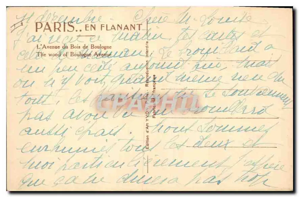 Avenue du Bois de Boulogne — Paris — Edition d'Art Yvon, Nr. 7 - Rückseite