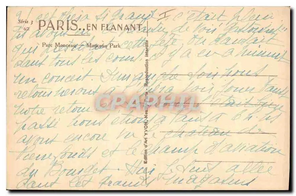 Parc Monceau — Portique antigo à beira de um lago — Edição d'Art YVON, Paris - Verso