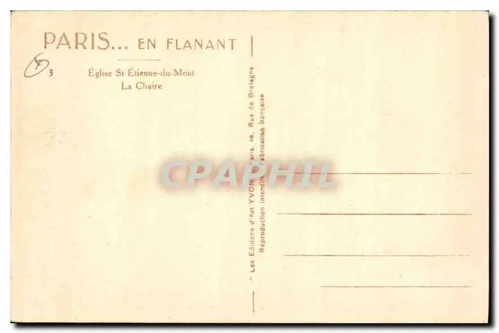 Kirche Saint-Étienne-du-Mont — Die Kanzel — Éditions d'Art YVON - Rückseite