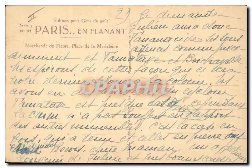 Blumenverkäuferin, Place de la Madeleine — Paris — Ausgabe für Gens de goût, Serie 5, Nr. 91 - Rückseite