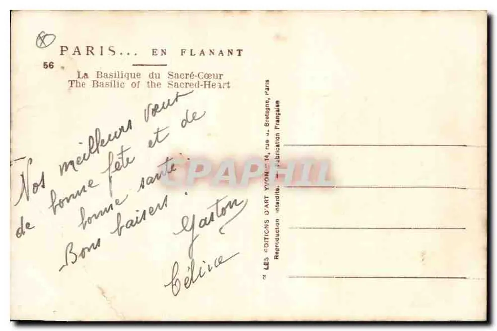 Basilika des Heiligen Herzens — Paris — Éditions d'Art Yvon - Rückseite