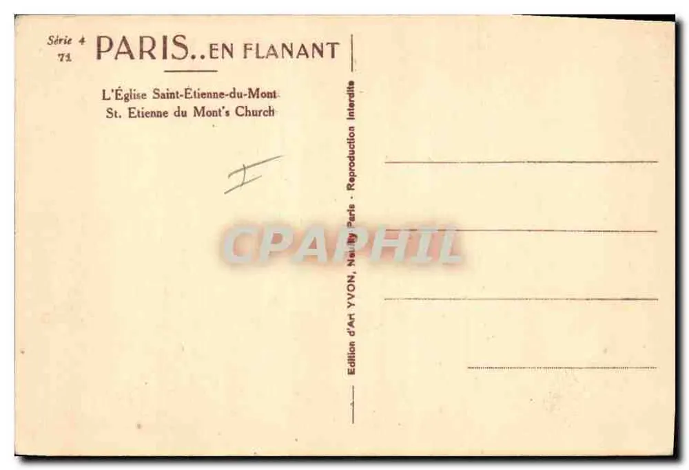 Kirche Saint-Etienne-du-Mont — Paris — Art Edition YVON - Rückseite