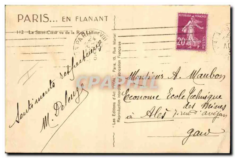 Paris... em Flanando — O Sagrado Coração visto da Rue Laffitte — Les Éditions d'Art 'VON' Paris - Verso