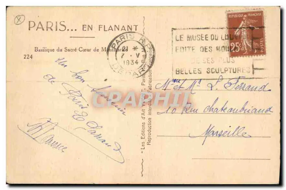 Basilika des Heiligen Herzens von Montmartre — Panoramablick — Les Éditions d'Art Français, Nr. 224 - Rückseite