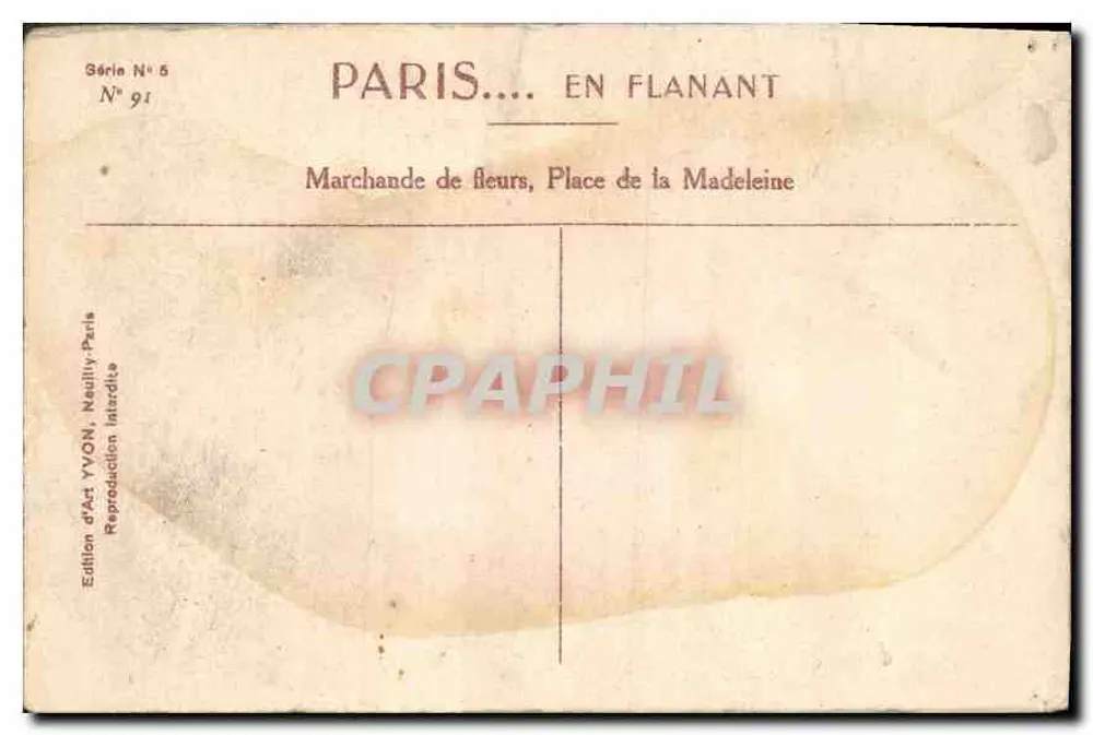 Blumenverkäuferin — Place de la Madeleine — Künstlerische Ausgabe YVON - Rückseite