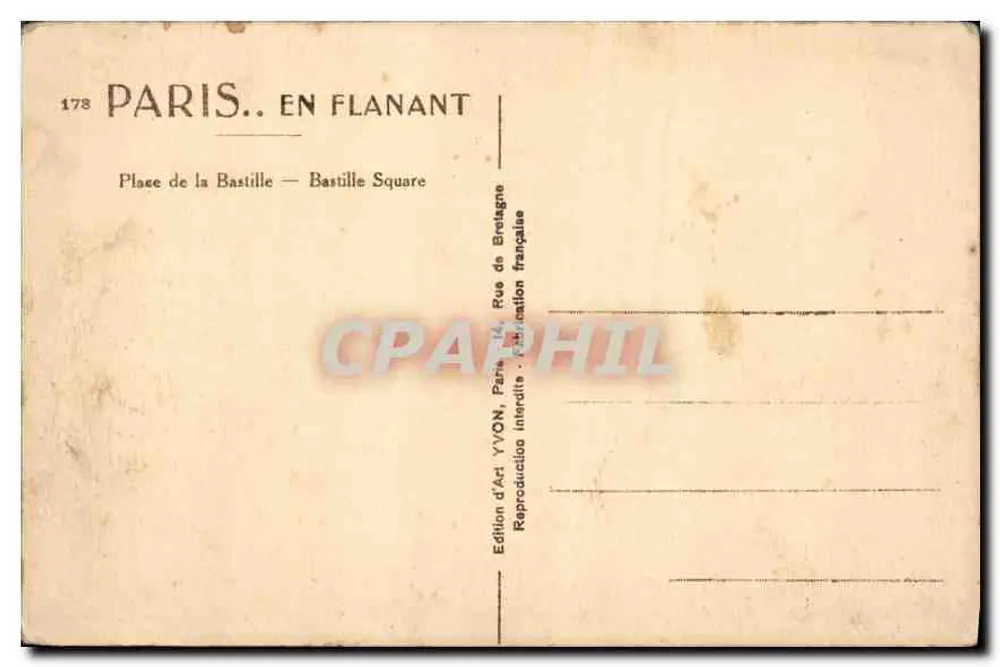 Place de la Bastille — Paris — Edição de Act YVON - Verso