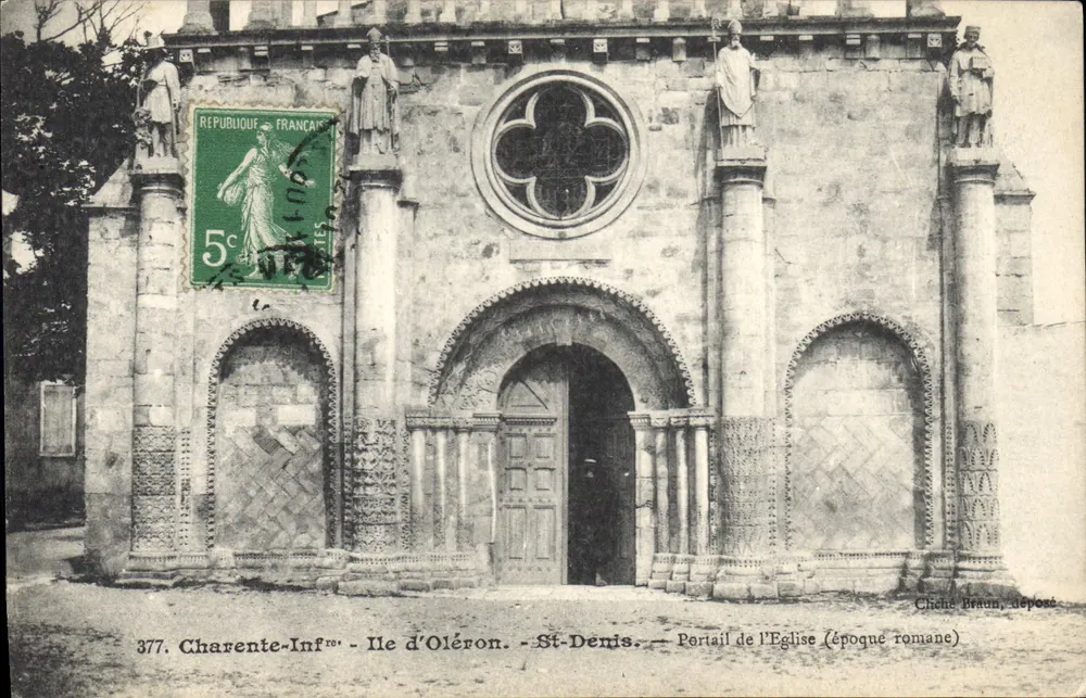 Portal der Kirche Saint-Denis — Île d'Oléron — romanische Zeit — Cliche Braun, abgelegt - Vorderseite