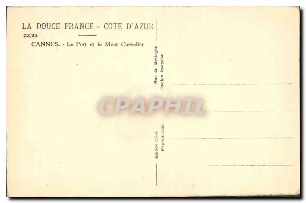 Cannes - Der Hafen und der Mont Chevalier — Französische Ausgabe Rue de Brégaigne, n°23/23 - Rückseite