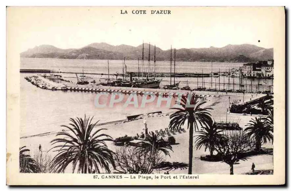 Cannes — A Praia, o Porto e o Esterel — Editor M. Marceau, Nice - Frente