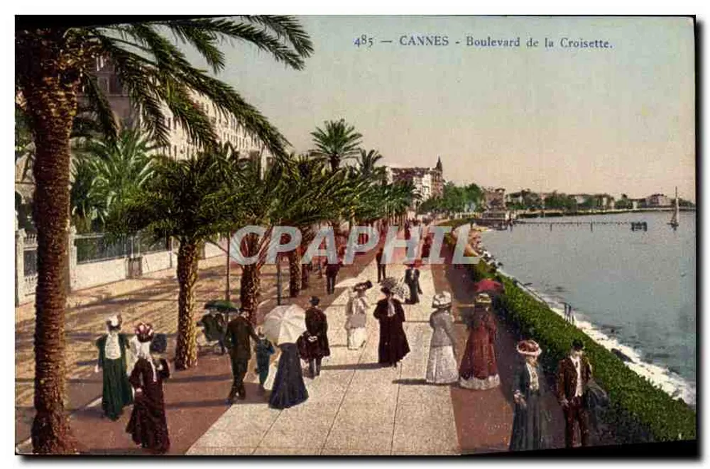 CANNES - Boulevard de la Croisette — vista animada com palmeiras e passeadores — Edição Billetta Phot. Nice, n° 485 - Frente