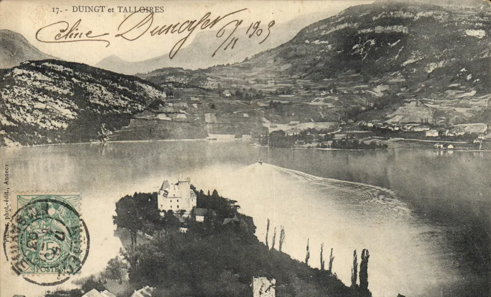 Duingt e Talloires — vista do lago com castelo — fot. edit. Annecey, n°17 - Frente