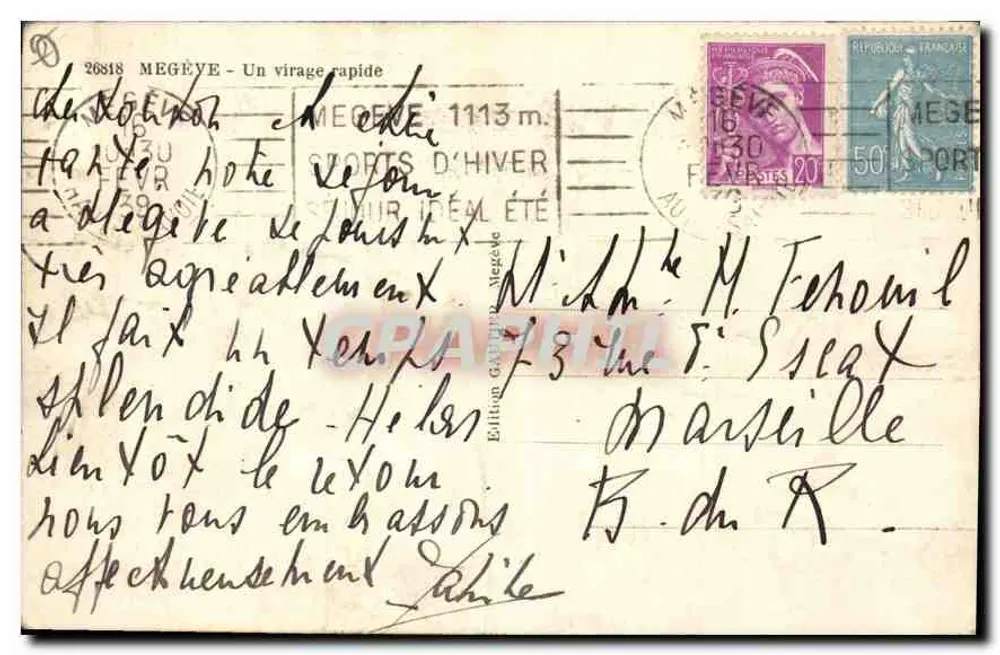 Megève — Szybki zakręt — Wydawnictwo Galignani, nr 26818 - Rewers
