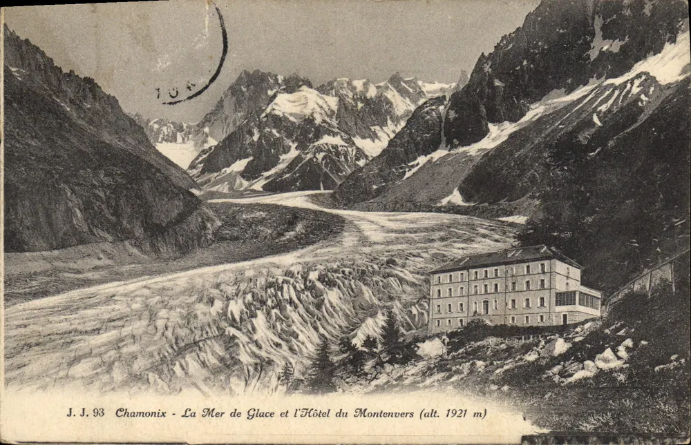 Chamonix - Der Mer de Glace-Gletscher und das Hotel du Montenvers (Höhe 1921 m) — J. J. 93 — Jullien frères, Genf - Vorderseite