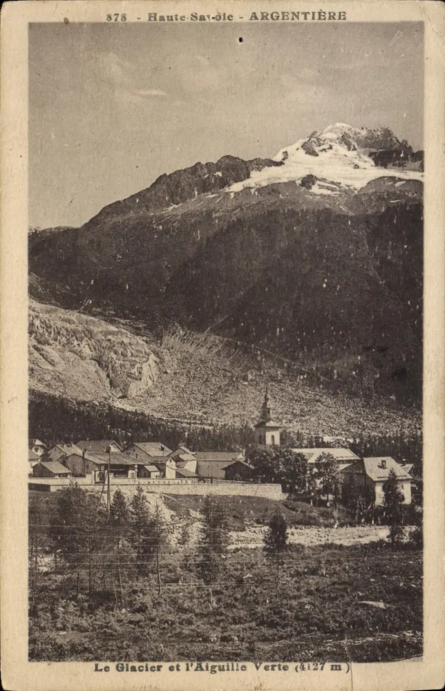 Argentière - Der Glacier und die Aiguille Verte (4127 m) — Haute-Savoie, unbekannter Verlag, Nr. 375 - Vorderseite