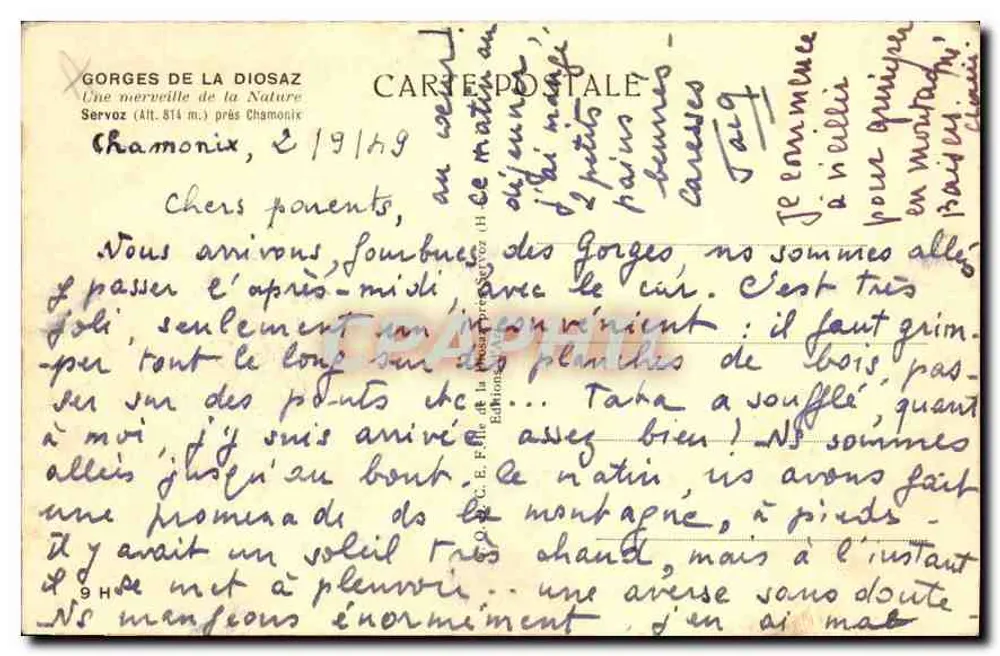 Cachoeira do Águia — Gorges da Diosaz perto de Chamonix — Edições C.E.P. (n° 9) - Verso
