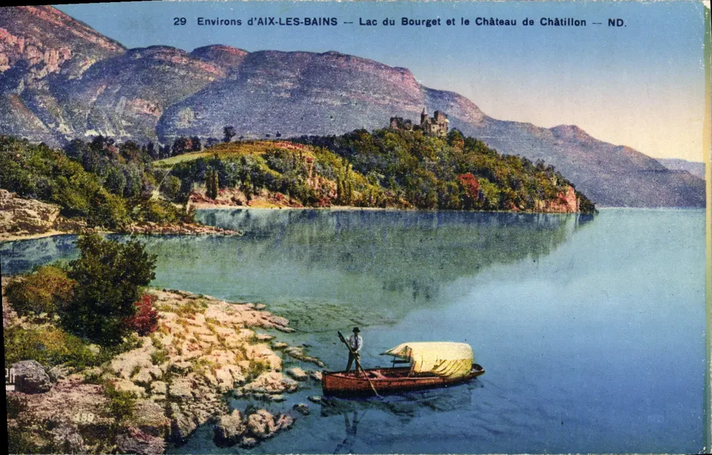 Entorno de Aix-les-Bains — Lago do Bourget e o Castelo de Châtillon — ND. - Frente