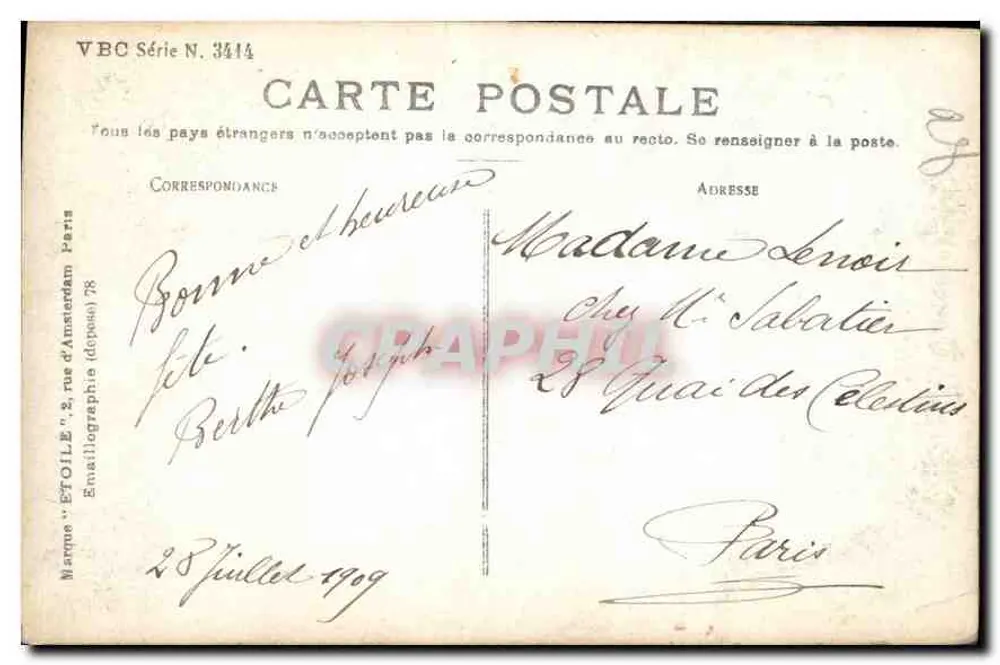 Jeune femme en robe rose — scène de jardin — éditeur Waltery - Rückseite
