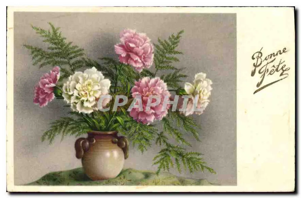 Bloemen in een vaas — Rozen en varens — Ansichtkaart - Voorkant