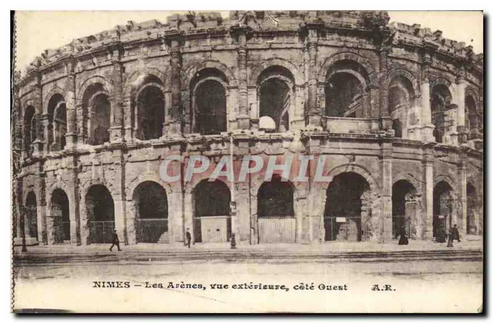 Nîmes — Die Arenen, äußere Ansicht, westlicher Teil — A.R. - Vorderseite