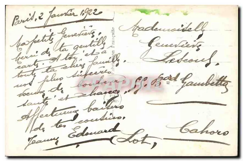 Flores e envelope — Boa Ano — PC 427 - Verso