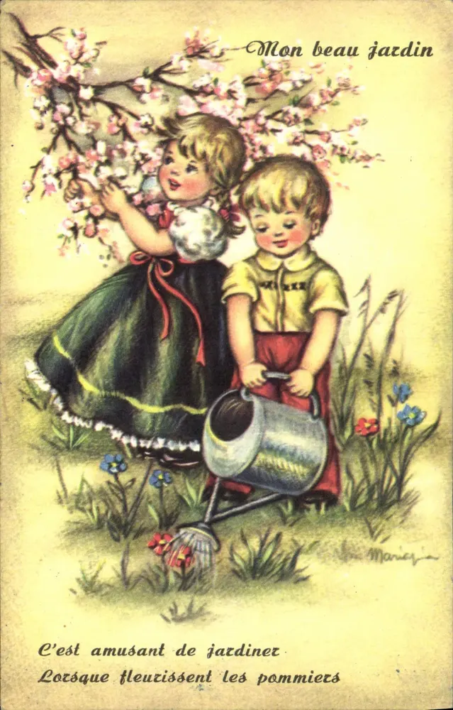 Dois crianças jardinando — Meu belo jardim — Marier - Frente