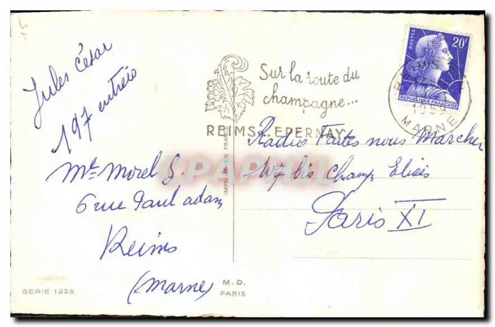Buquê de tulipas — editor M.D. Paris, série 1226 - Verso