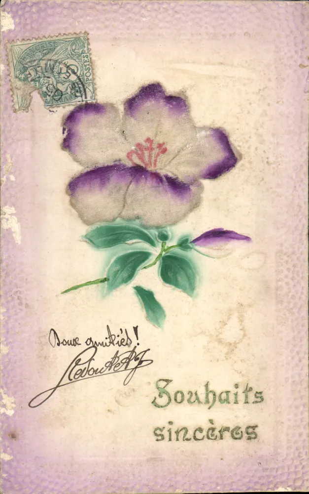Flor violeta — Desejos sinceros — editor desconhecido, número de série não visível - Frente