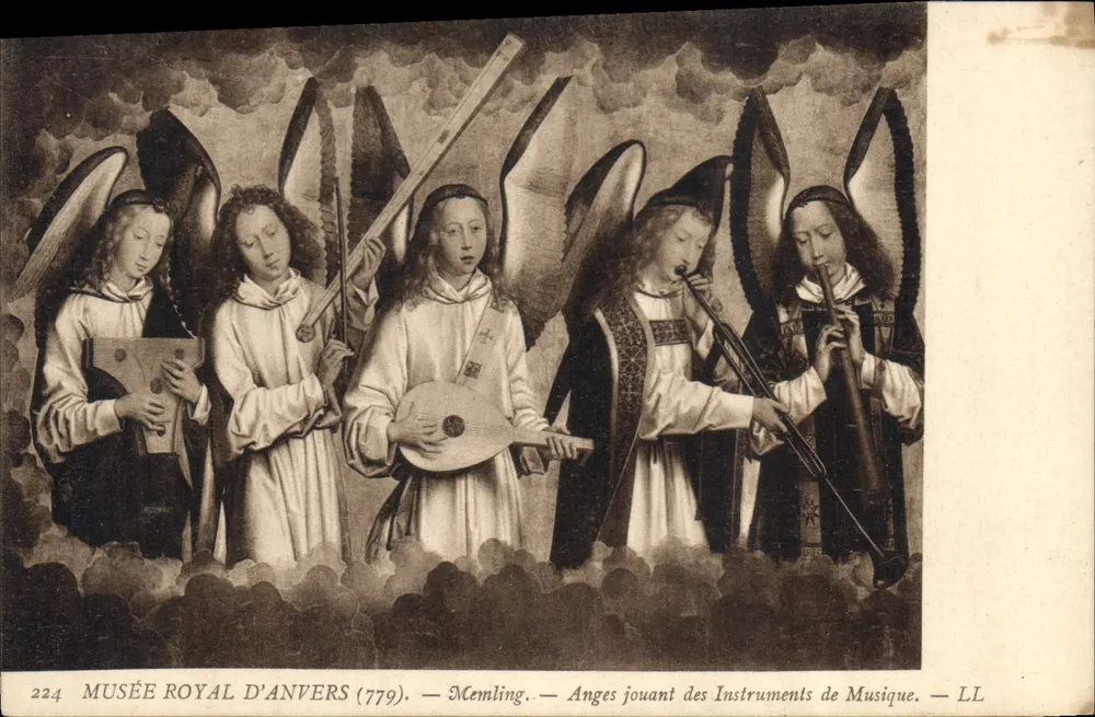 Ángel tocando instrumentos musicales — Memling — Museo Real de Amberes (779) - Anverso