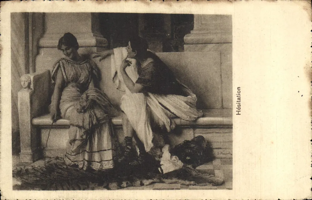 Duas mulheres em traje antigo — Hésitation — S. Mauclaire - Frente