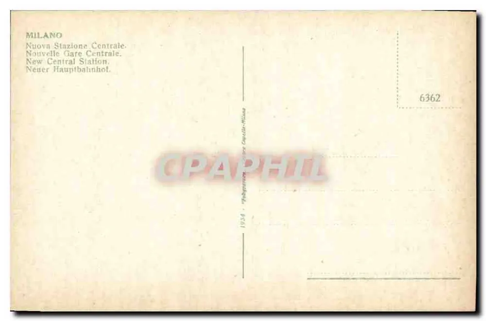 Milán — Nueva Estación Central — n° 6362 - Reverso
