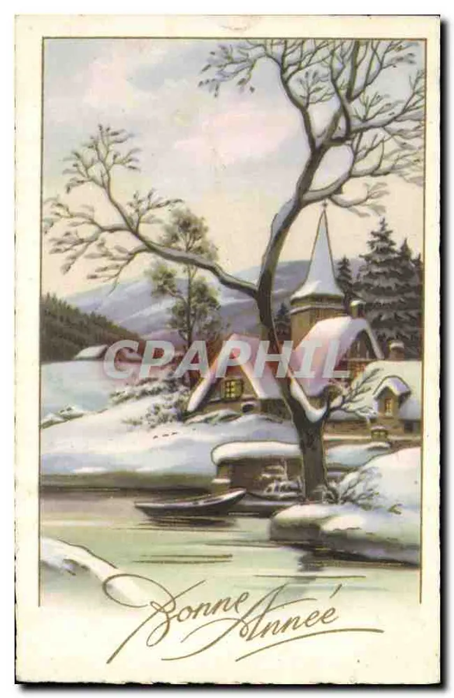 Paisagem invernal — aldeia nevada com igreja — editor não visível - Frente