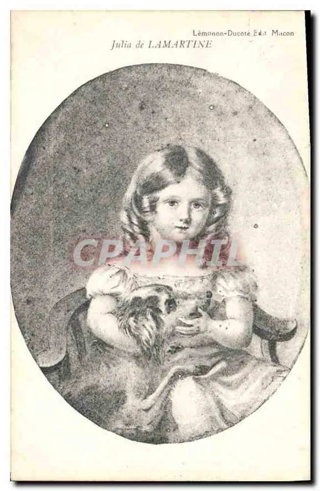 Julia de Lamartine — Portrait d'enfant avec chien — Lémonon-Ducoté Édit Macon - Recto