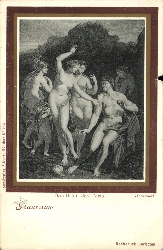 Das Urteil des Paris — reprodução de uma obra de Vanderwerf — Kunstverlag A. Ebner, München, N° 165 - Frente