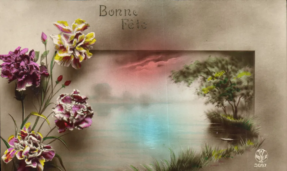 Lago ao pôr do sol — flores de carthame — editor Noyer n° 3097 - Frente