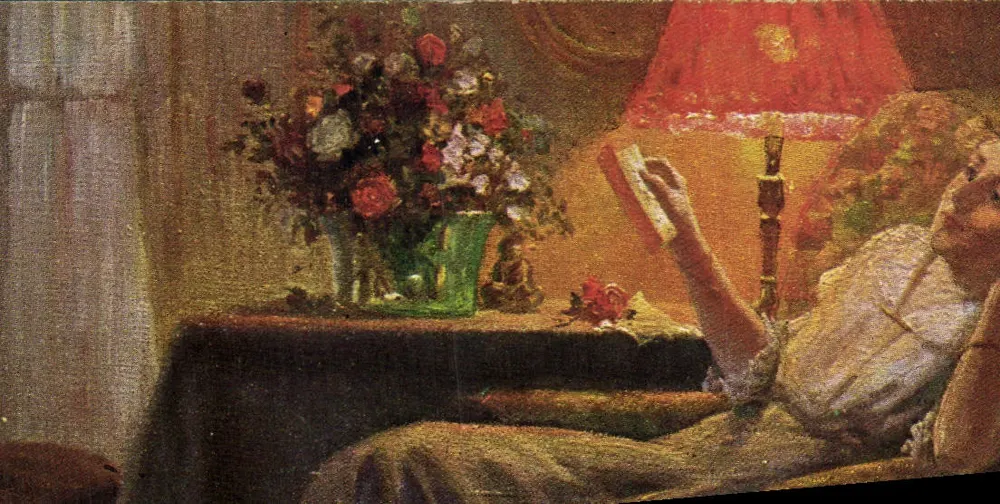 Frau, die liest — Innenraum-Szene — Galerie Münchner Meister, Nr. 218 - Vorderseite