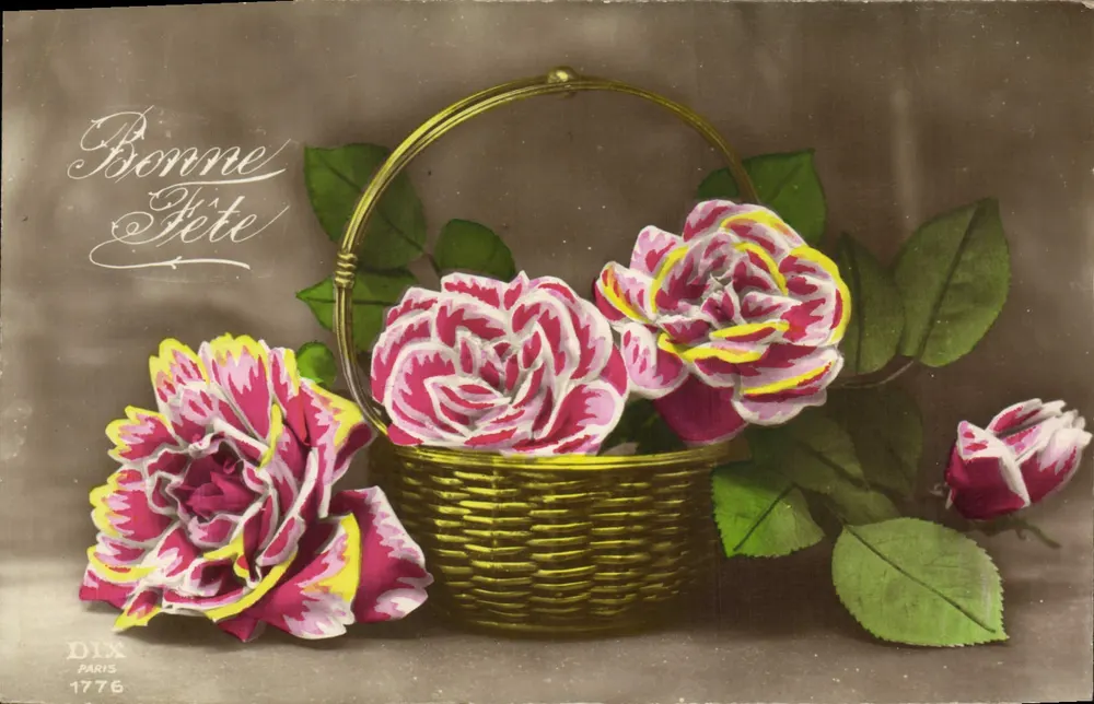 Bouquet van gekleurde rozen — Gelukkige verjaardag — Dix, Parijs, n° 1776 - Voorkant