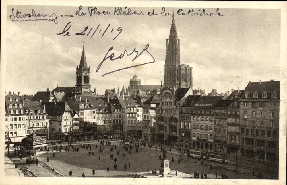 Estrasburgo — A Praça Kleber e a Catedral — Kunstverlag Emil Hartmann, Estrasburgo - Frente