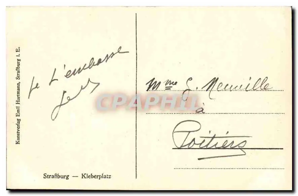 Estrasburgo — A Praça Kleber e a Catedral — Kunstverlag Emil Hartmann, Estrasburgo - Verso